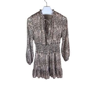 Zara Party Long Women's Animal Print‎ Empire Waist Mini Dress Brown Size Large